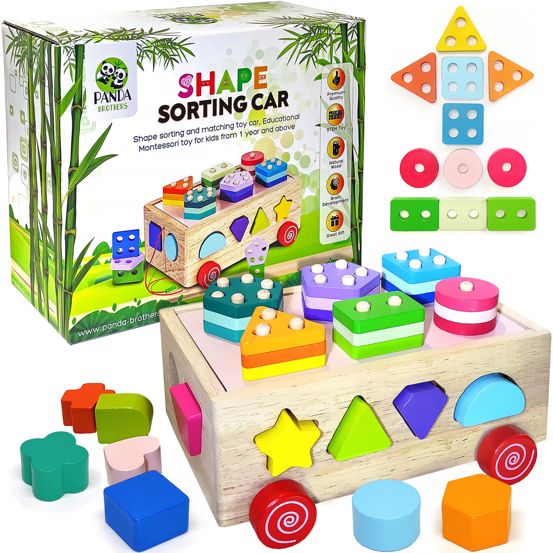 Wooden Shape Sorter Toy, Shape Stacking Toys for toddlers 1-3